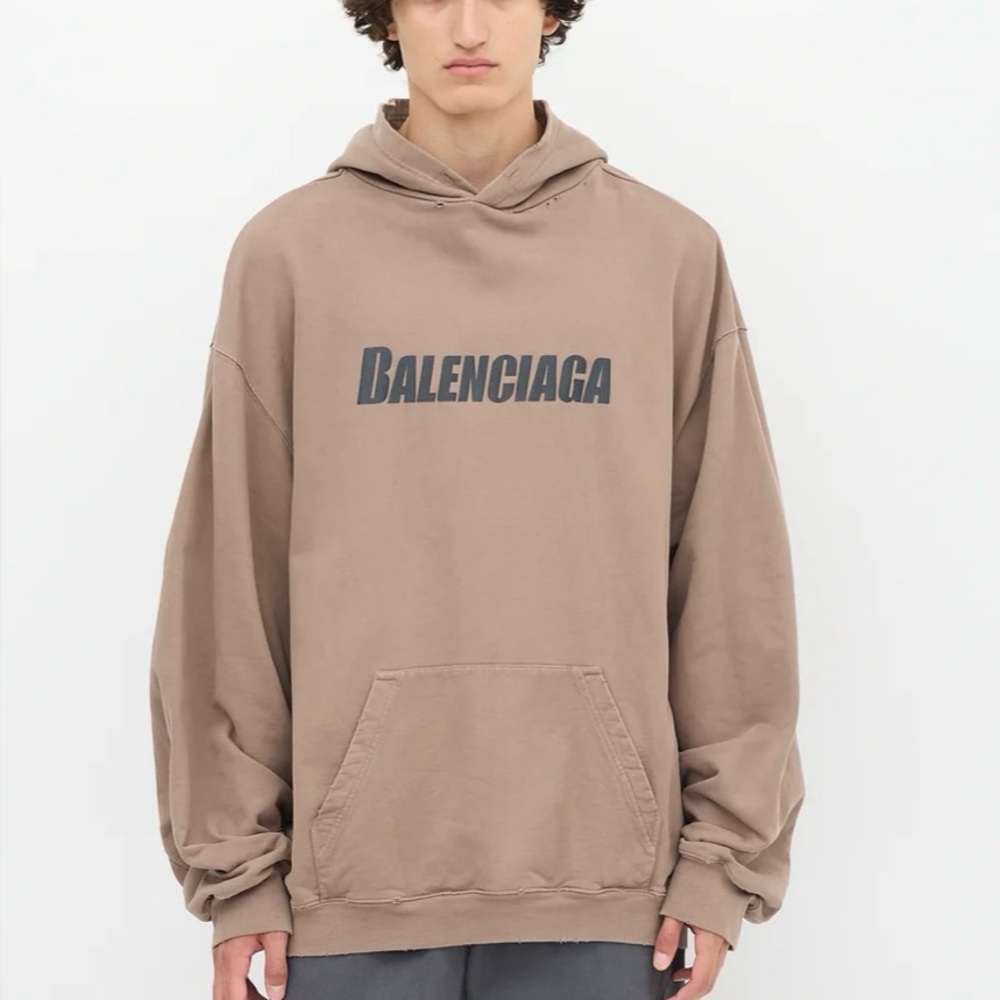 Balenciaga Boxy Logo Hoodie 'taupe Black' In Brown🤎